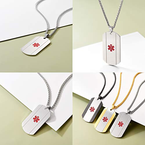 Supcare Tag Necklace Pendant Personalized Free Engraving Medical Alert ID Jewelry Stainless Steel for Women/Men/Children, Custom Engraved Medical Emergency Identification Dog Tag Necklace Jewelry - Thumbnail 5