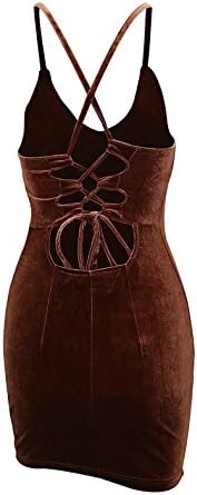 Huiqxiy Women's V-Neck Velvet Dresses Open Back Midi Sexy Bodycon Club Bandage Dress (4 Colors) (Brown, Medium)
