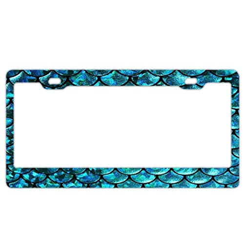zhangjialicense Abstract Blue Mermaid Scales License Plate Frame Car Tag Frame Auto License Plate Holder Screws and 2 Holes