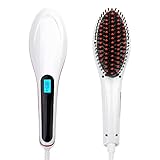ChiTronic Women Hair Quick Straightener Electric Ceramic Rebonding Comb Brush Head Massager, °F/°C LCD Accurate Temperature Control (U.S. Plug, White)