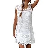 SUNNOW® Women's Round Neck Sleeveless Hollow Lace Splicing Mini T-shirt Dress