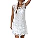 SUNNOW Women's Round Neck Sleeveless Hollow Lace Splicing Mini T-Shirt Dress (Asian L/US(8), White)