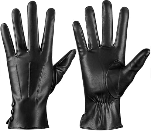 TOSWAKE Leather Gloves for Women 2 Pack, Winter Gloves Women PU