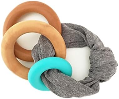 Teething Toy • Sweet Jays Handmade Wooden and Silicone Baby Rattle Teether Ring - Grey and Teal