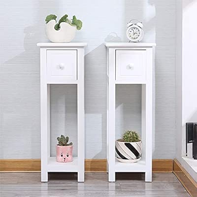 Exqui Bedside Tables Set Of 2 With Drawer White Slim Living Room Tables Small Nightstand With