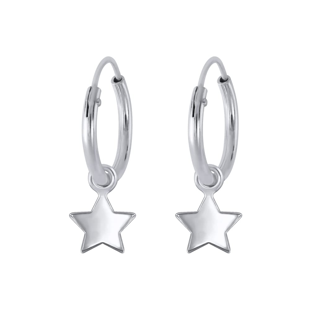 Tiny Dangling Star Hoop Earrings .925 Sterling Silver
