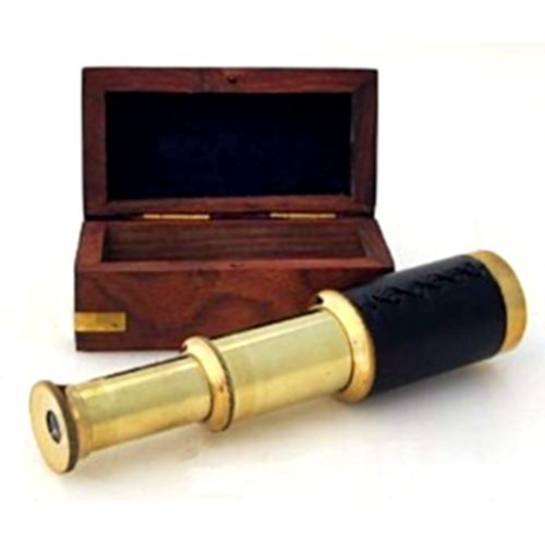 Children Web Store 6" Handheld Brass Telescope with Wooden Box - Pirate Navigation for Children, Young Adults, Pirate Enthusiasts