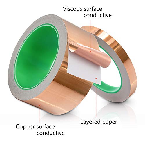 Copper Foil Tape with Conductive Adhesive, for EMI Shielding, Guitar, Soldering, Electrical Repairs, Paper Circuits, Crafts, Grounding