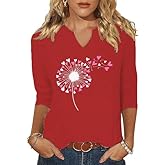 3/4 Sleeve V-Neck Shirts for Women Cute Love Heart Graphic Shirts Valentine's Tops Spring Day Blouse