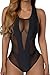 Limtery Women Scoop Neck Sexy Halter One Piece See Through Mesh Back Criss Cross Padded Monokini Swimsuit (Large, Black)