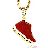 L & L Nation Mens 14k Gold Plated Hip Hop Retro 11 Gym Red Shoe Pendant 4mm 24