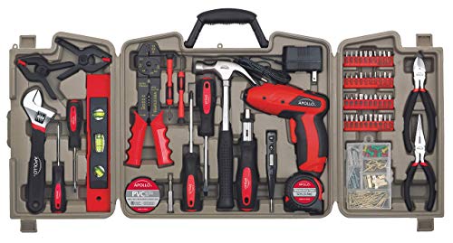 Apollo Tools DT0738 161 Piece Complete Household Tool Kit with 4.8 Volt Cordless Screwdriver and Most Useful Hand Tools and DIY accessories (Renewed)