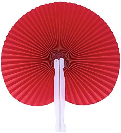 Icelus 12 Pack Red Colorful Round Shaped Handheld Folding Accordion Paper Fans for Wedding Birthday Party Favors Kids Gifts