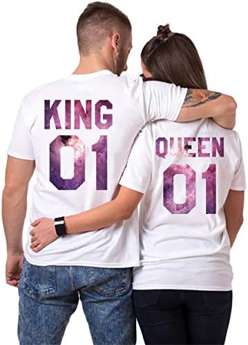 Double Fashion T-Shirt King Queen Pair Set 2 Matching Couple Valentine Birthday Wedding