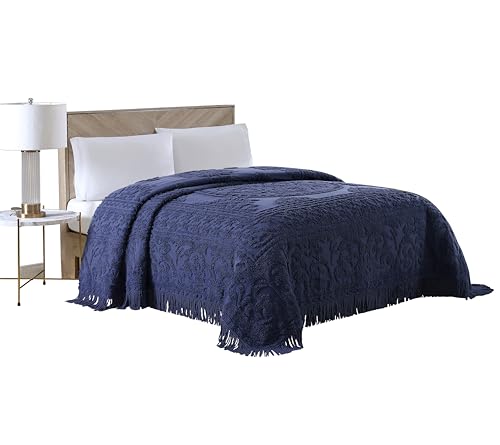 Beatrice Home Fashions Bedspread, Cotton, Navy, Full
