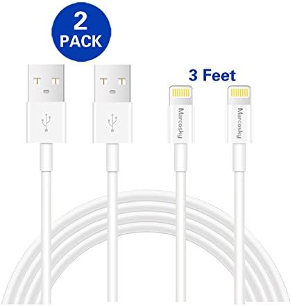 iPhone Charger Data Transmission Marcosky Lightning Cable 3ft iPhone Cord for iPhone X, 8, 8 Plus, 7, 7 Plus, 6s, 6s Plus, 6, 6 Plus, SE, 5s, 5c, 5, iPad mini, iPad Air, iPad Pro, iPod - White 2 Pack