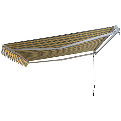 Outsunny Markise Gelenkarmmarkise Sonnenschutz Handkurbel Balkon Alu Gelb Grau 2,95 x 2,45 m – Bild 5