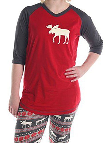 Family Matching Christmas Pajamas Set For Mom And Dad Deer Striped Sleepwear Outfits (USL, Women Red)