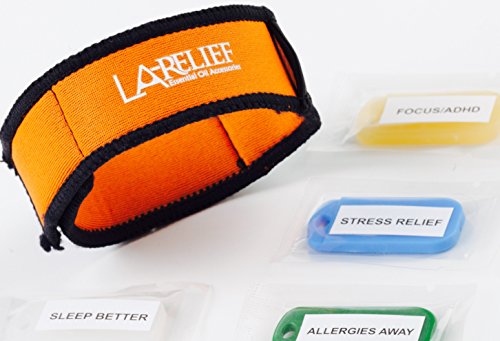 Essential Oil Diffuser Bracelet Includes Set of 4 Solid Pellets, Each for Allergies, Stress Relief, Focus/ADHD and Good Sleep. 100% Pure Therapeutic Grade Aromatherapy Oil