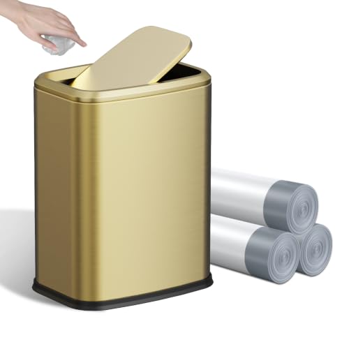 KHMMGK Small Bathroom Trash Can with Lid Gold