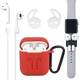 Airpods Case, [Airpods Accessories Set][Airpods Ear Hook][Airpods Watch Band Holder][Airpods Keychain][Airpods Strap][Silicone Cover] Best Kit [XCITING] Compatible Apple AirPods Charging (Red Kit)
