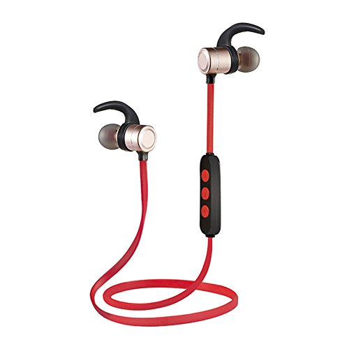 Bluetooth Headphones with Microphone, 4.2 Wireless Bluetooth Earbuds w/Metal Magnetic Headset Stereo Sports Sweatproof in Ear Earphones (Red)