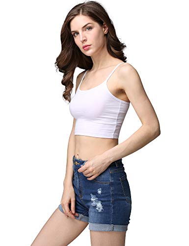 cunlin Crop Top Cami Camisole Summer Women Sexy Slim Sleeveless Spaghetti Strap Tank Top White S - Thumbnail 3