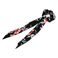 Tebatu Womens Scrunchies, Floral Bow Long Hair Rope Scrunchies Bohemian Ponytail Holder Wristband #4