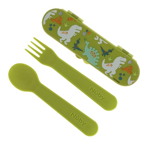 Nuby Toddler Utensils with Travel Case - Self-Feeding Fork & Spoon Set for Kids…