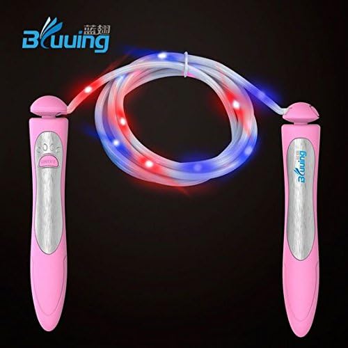 Bluuing Color-Change LED Jump Rope Fun Fitness Fully Adjustable Rope Skipping with Battery Operated Kinetic-Powerd Light (Pink)