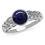 Silvershake 7mm Genuine Round Shape Lapis White Gold Plated 925 Sterling Silver Celtic Knot Solitaire Ring