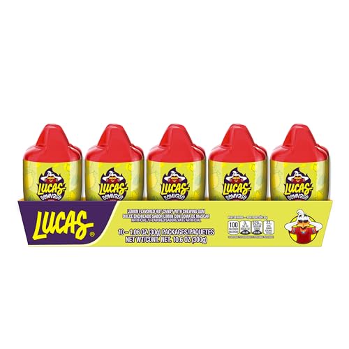 LUCAS BOMVASO JELLY LEMON FLAVORED WITH CHEWING GUM CANDY, 1.06OZ – 10 PIECES PACK FOR TREATS, FRUIT, PARTIES, PIÑATAS