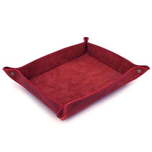 Londo Genuine Leather Tray Organizer Storage for Wallets Watches Keys Coins Cell Phones and Office Equipment (Red)