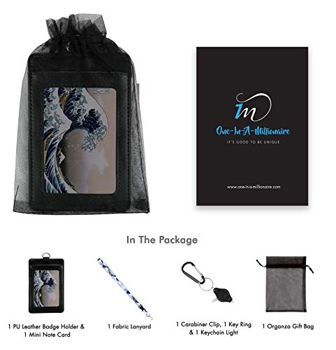 Hokusai the Great Wave Print Lanyard with PU Leather ID Badge Holder Wallet with 3 Card Pockets, Safety Breakaway Clip. Gift of Carabiner Keychain Flashlight. Lanyard for Cruise or Work. - Thumbnail 6