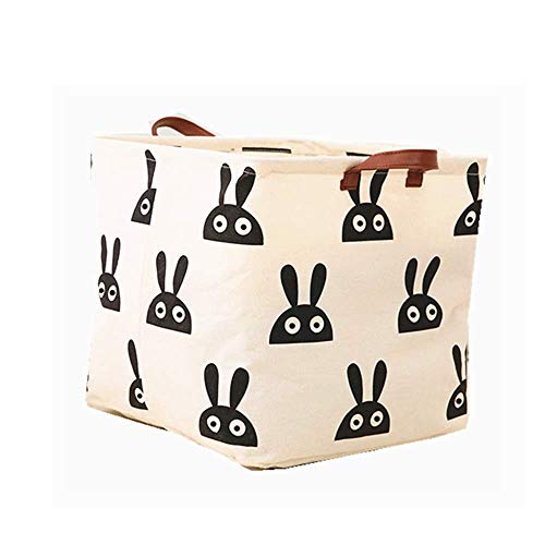 Handmade Open Storage Basket,Canvas Fabric Folding Storage Basket,Baby Storage Bin Organizer Toy Storage Organizer Bin Containers Two Handles 13 Inch Rabbit