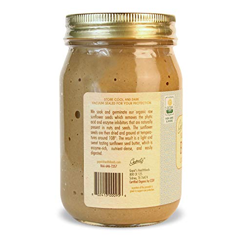 Gopal's Organic Raw Sprouted Sunflower Seed Butter (Creamy and Unsalted) - 16 Ounces Glass Jar | Keto, Whole 30, and Paleo Friendly
