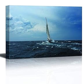 Canvas Wall Art - Sailboat Sailing on The Sea - Giclee Print Gallery Wrap Modern Home Art Ready to Hang - 12x18 inches