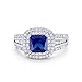 Blue Sapphire CZ Size-7 Art Deco Ring Princess Cut Halo Cluster Round CZ Accent Split Shank Vintage Style Bridal Statement Wedding Engagement Rings For Women 925 Sterling Silver Gifts For Her