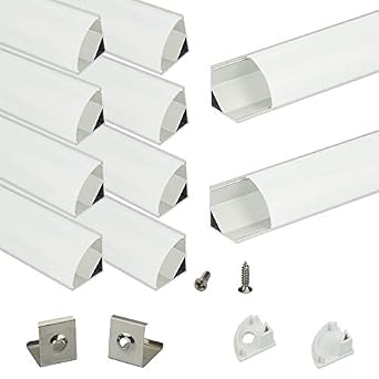 Litever 6-Pack Aluminum LED Channel With Diffuser - 1M Length, For LED Strips Up To 18mm Wide, Includes Mounting Clips & End Caps