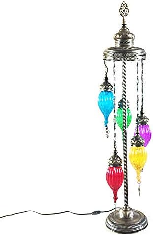 Moroccan Turkish Mosaic Glass Floor Lamp with Brass&Glass 5 Ball (Rainbow)