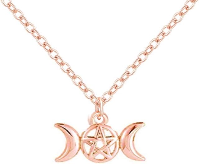 RUIZHEN Fashion 3 Colors Triple Moon Goddess Pendant Necklace Pentacle Pentagram Wiccan Jewelry