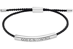 Pingyongchang God Is In Control Inspirational Bracelets for Women,Christian Faith Bracelets Handmade Letter Braided Adjustable Stainless Steel Bangle Men Christmas Birthday Gifts Jewelry
