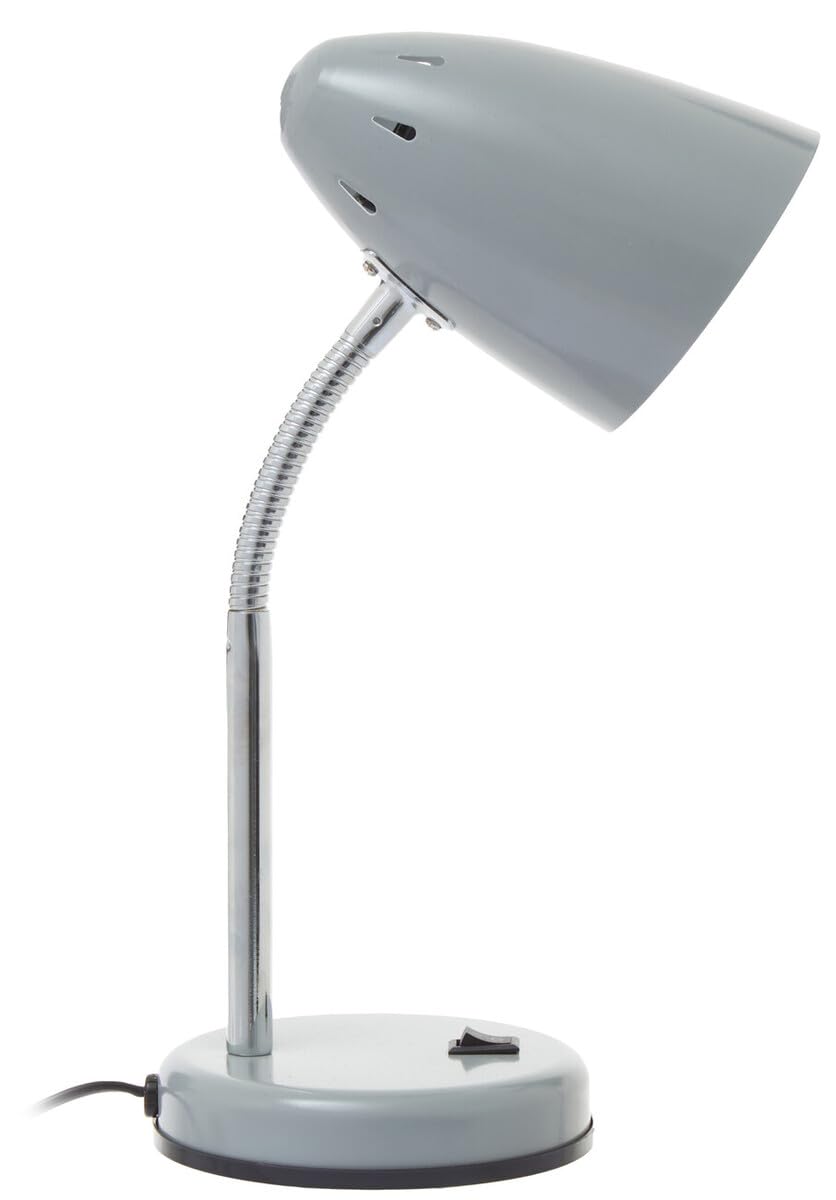 Premier Housewares Matte Grey Desk Lamp| Adjustable Gooseneck Bedroom Lamp|Large Table Lamps for Living Room|Bedside Table Lamp for Reading & Writing|Lamps for Bedroom