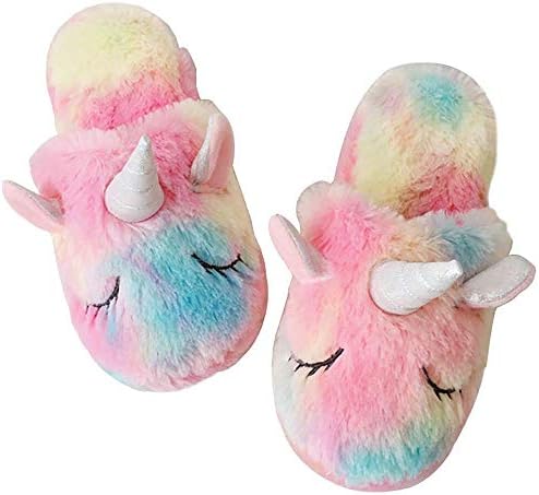 Womens Unicorn Slippers Kids Cute Cozy Plush Animal Home Slippers Non-Skid Waterproof Memory Foam Sole Furry Fluffy Family Shoes Gifts for Unicorn Robes Suit Party Costume