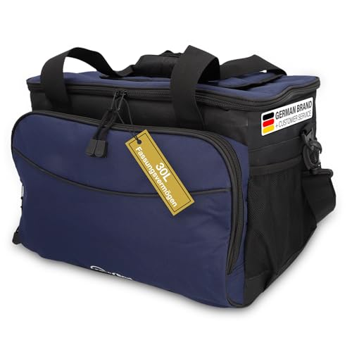 Cartrend Cool Bag 30 L with 12 V Car Connection Cable 1.50 m Long, Adjustable Shoulder Strap, Large Front Pocket with Zip and 2 Side Nets, Easy-Care Inner Coating