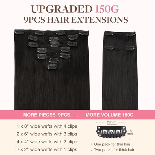 GOO GOO Natural Hair Clip in Extensions, 9pcs 150g 40cm Natural Black Hair Extensions Natural Hair