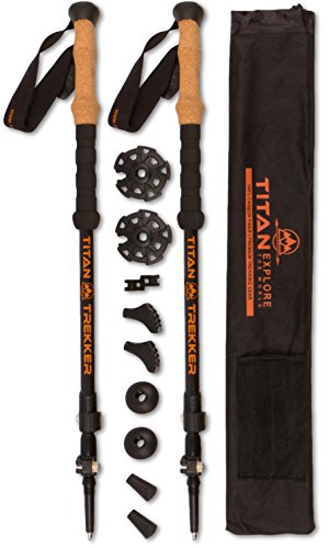 Titan Trekking Poles - 100% Carbon Fiber, Ultra Lightweight, Shock Absorbent and Collapsible Hiking Poles / Walking sticks with Quick Flip-Lock Technology, Cork Handle and All Terrain Accessories