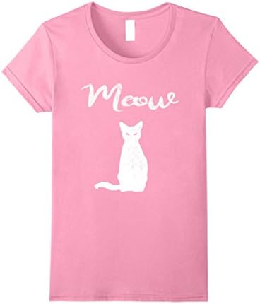 Womens Meow Cute White ears Cat T-Shirt Funny Halloween Kitten Tee Medium Pink