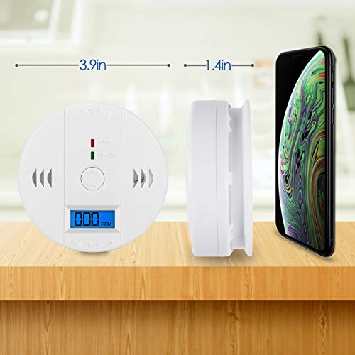 Carbon Monoxide Gas Detection,CO Detector Alarm LCD Portable Security Gas CO Monitor,Battery Powered,Alarm Clock Warning (9V Battery not Included) (UL2034)