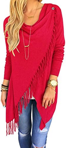 Bellolla Fashion Women's Chic Turtleneck Tasseled Knit Coat burgundy xl